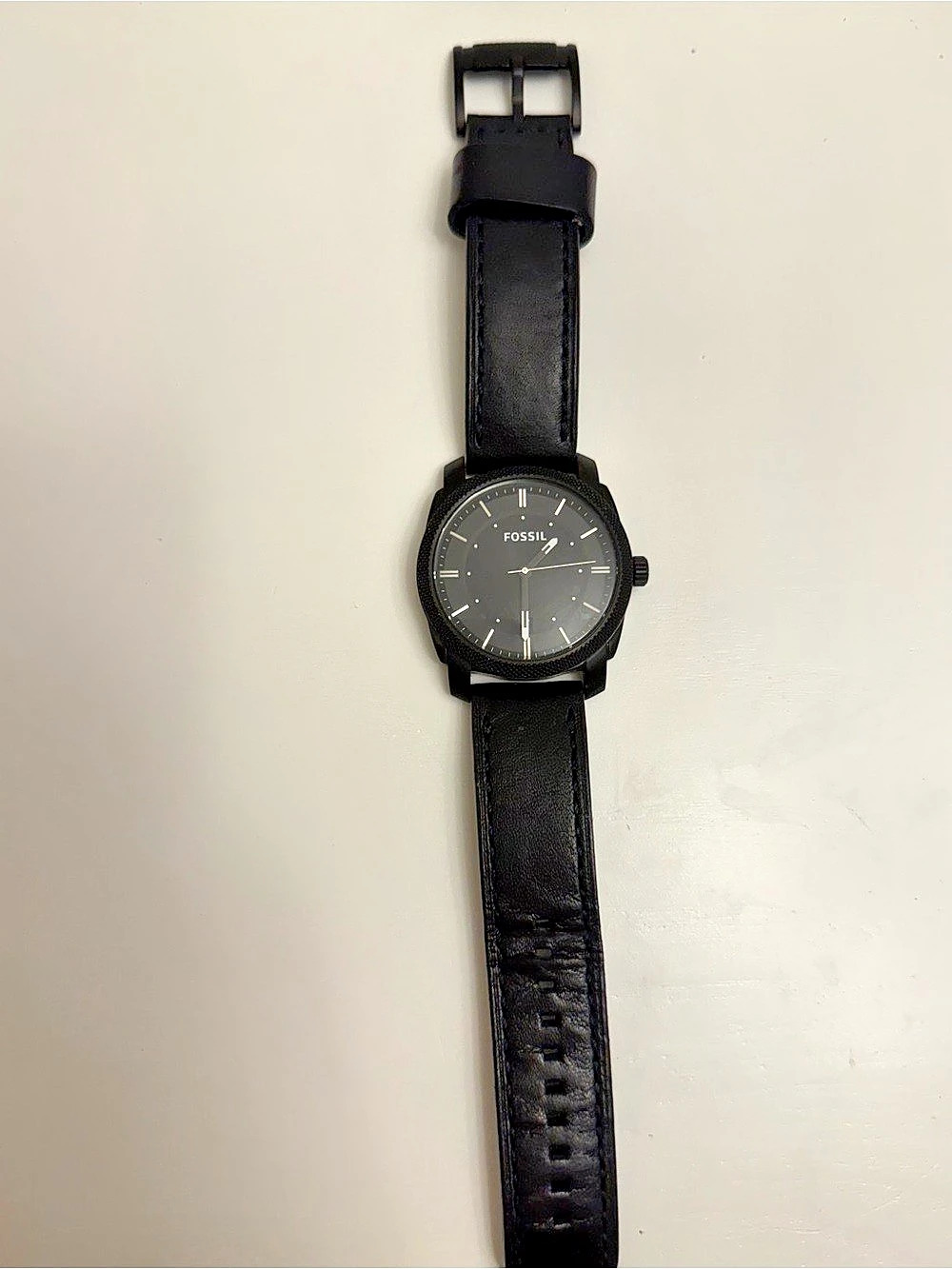 Fossil Machine Black Leather Watch FS4837
